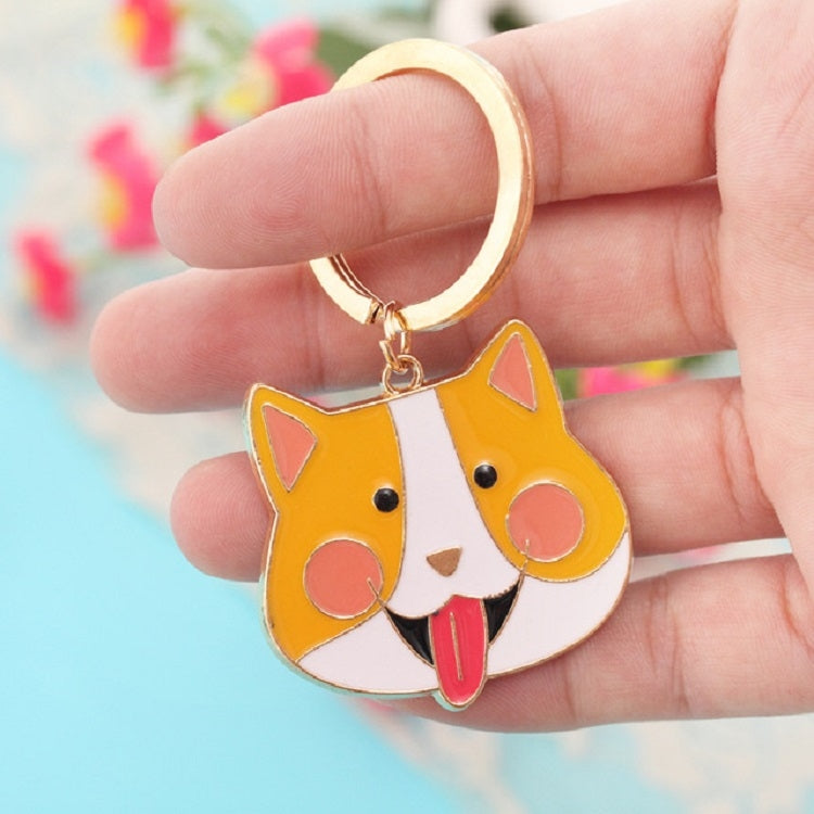 4 pezzi di portachiavi con testa di animale del fumetto, portachiavi con ornamento in metallo per auto, Black Cat, Corgi, Bulldog, Teddy