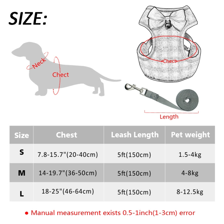 Guinzaglio regolabile con cordino per giubbotto scozzese con fiocco per animali domestici per cani e gatti, Red, Blue, Gray, Pink, Yellow