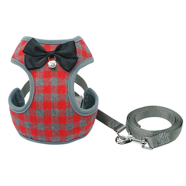 Guinzaglio regolabile con cordino per giubbotto scozzese con fiocco per animali domestici per cani e gatti, Red, Blue, Gray, Pink, Yellow