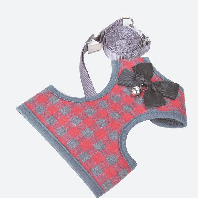 Guinzaglio regolabile con cordino per giubbotto scozzese con fiocco per animali domestici per cani e gatti, Red, Blue, Gray, Pink, Yellow