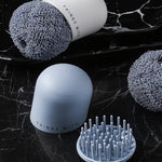 Sfera per pulizia in poliestere Spazzola per pulizia con manico per uso domestico Spazzola per piatti da cucina con manico corto, White, Blue, 4 Replacement Heads