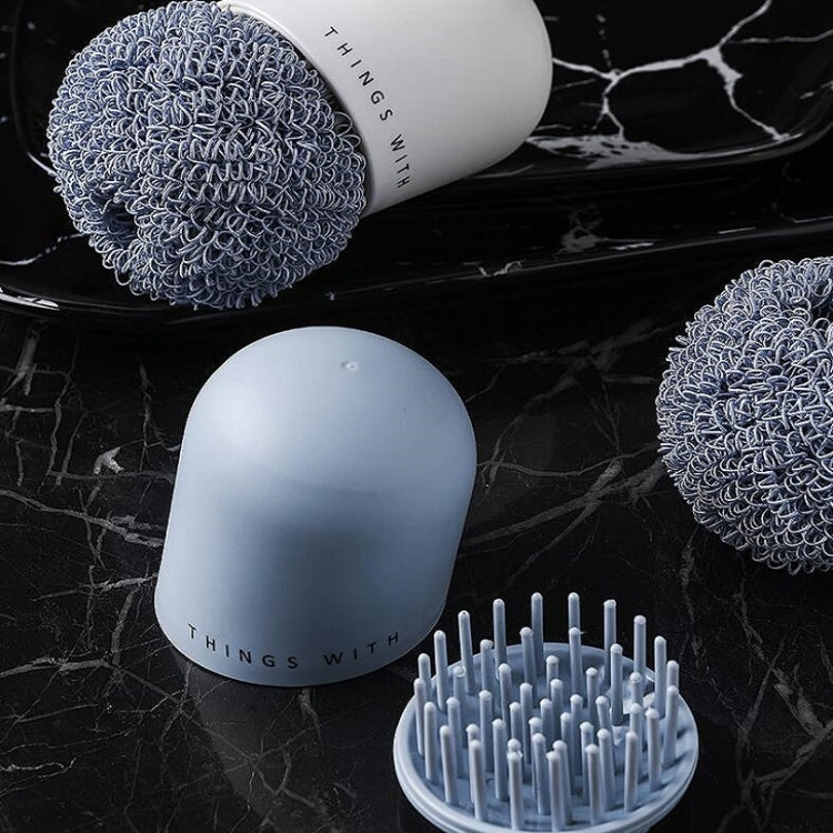 Sfera per pulizia in poliestere Spazzola per pulizia con manico per uso domestico Spazzola per piatti da cucina con manico corto, White, Blue, 4 Replacement Heads