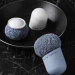 Sfera per pulizia in poliestere Spazzola per pulizia con manico per uso domestico Spazzola per piatti da cucina con manico corto, White, Blue, 4 Replacement Heads