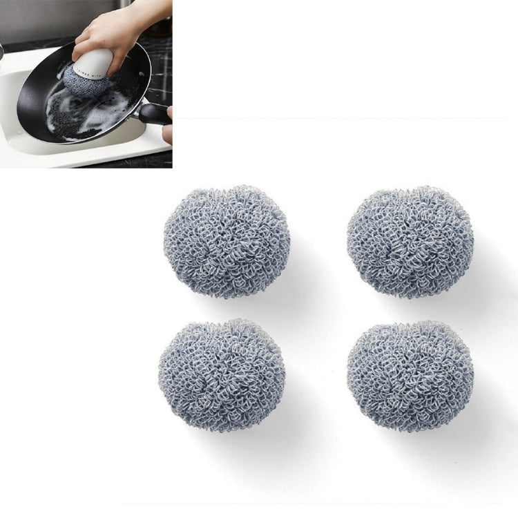 Sfera per pulizia in poliestere Spazzola per pulizia con manico per uso domestico Spazzola per piatti da cucina con manico corto, White, Blue, 4 Replacement Heads