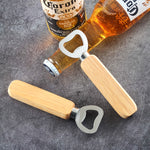 Apribottiglie per birra in acciaio inossidabile da 2 pezzi con manico in legno di gomma Driver per bottiglia di soda regalo creativo, Beer Bottle Opener with Handle