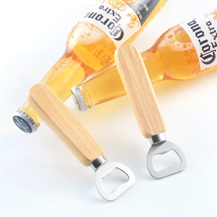 Apribottiglie per birra in acciaio inossidabile da 2 pezzi con manico in legno di gomma Driver per bottiglia di soda regalo creativo, Beer Bottle Opener with Handle