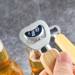 Apribottiglie per birra in acciaio inossidabile da 2 pezzi con manico in legno di gomma Driver per bottiglia di soda regalo creativo, Beer Bottle Opener with Handle