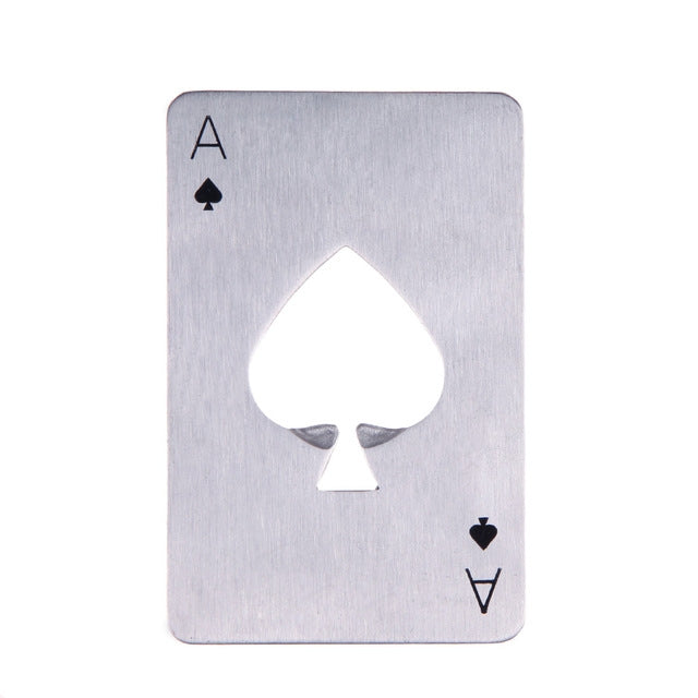 Apribottiglie per birra in acciaio inossidabile da 2 pezzi, carte da gioco per poker, picche, apribottiglie per soda