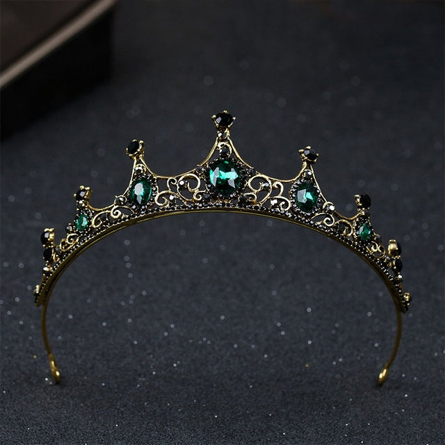 Corone di diademi di cristallo verde barocco vintage piccoli per accessori di gioielli per capelli da sposa per ragazze da donna