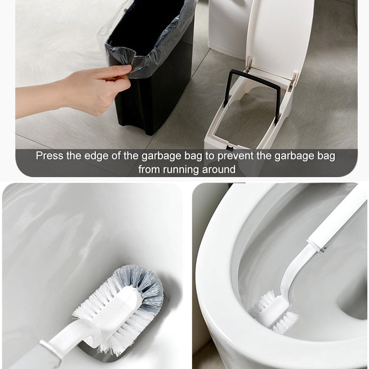Set di pattumiere quadrato con coperchio aperto a pressione integrato, scopino per WC da bagno, con spazzola