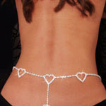 Cinture di strass sexy con catena a cuore vintage, lunghezza: 120 cm