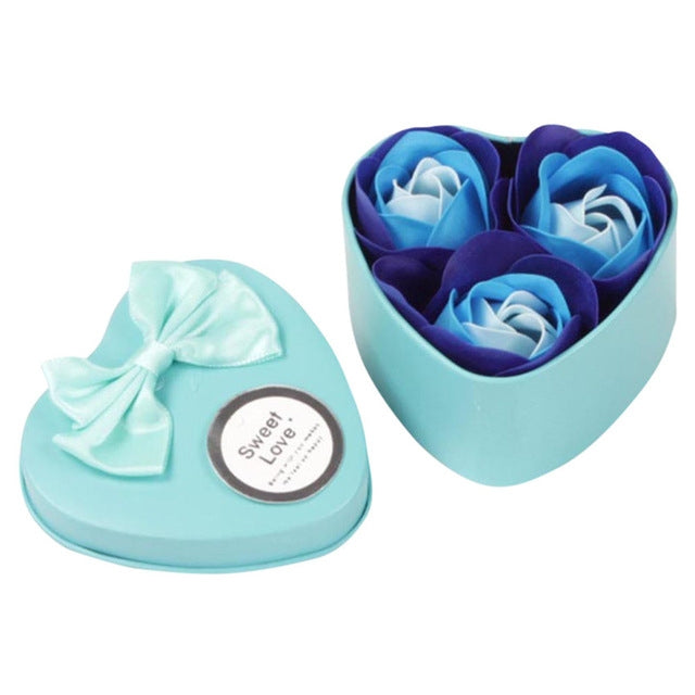 3 fiori di sapone Regali di San Valentino Regali Tanabata Regali creativi di nozze Rose in scatola di ferro a forma di cuore