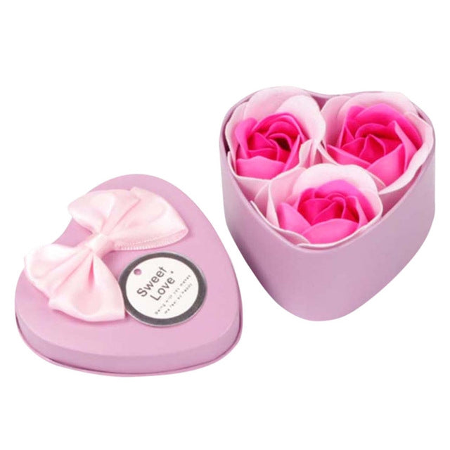 3 fiori di sapone Regali di San Valentino Regali Tanabata Regali creativi di nozze Rose in scatola di ferro a forma di cuore