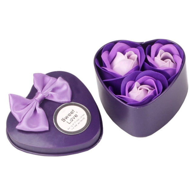 3 fiori di sapone Regali di San Valentino Regali Tanabata Regali creativi di nozze Rose in scatola di ferro a forma di cuore