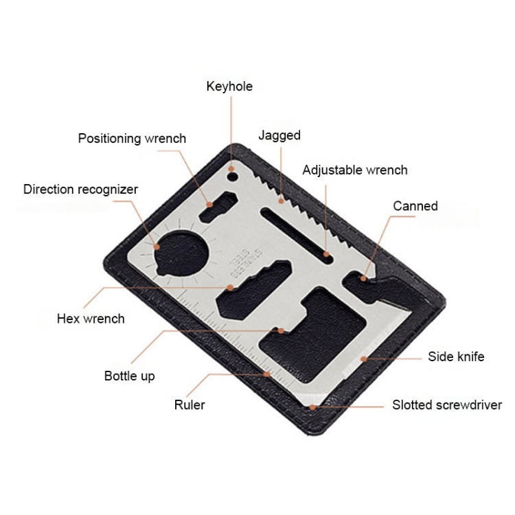 100 pezzi 11 in 1 taglierina portatile multifunzione per carte da esterno in acciaio inossidabile con custodia in pelle, dimensioni: 6,9 x 4,5 cm, 10 PCS