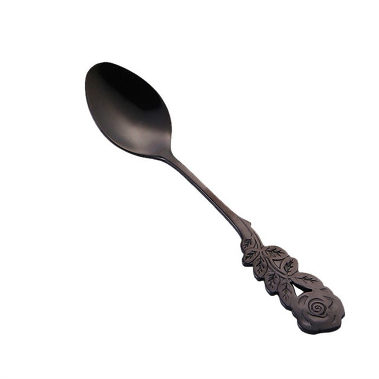 Piccolo mini cucchiaio da caffè con fiore di rosa in acciaio inossidabile, cucchiaio da tè, cucchiaino da tè, cucchiaio da dessert, stoviglie con manico lungo