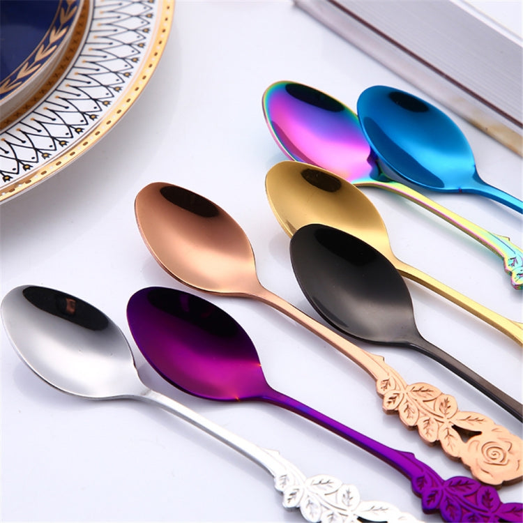 Piccolo mini cucchiaio da caffè con fiore di rosa in acciaio inossidabile, cucchiaio da tè, cucchiaino da tè, cucchiaio da dessert, stoviglie con manico lungo