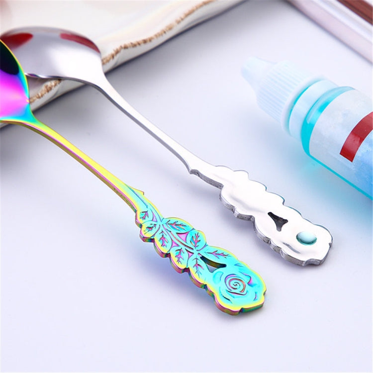 Piccolo mini cucchiaio da caffè con fiore di rosa in acciaio inossidabile, cucchiaio da tè, cucchiaino da tè, cucchiaio da dessert, stoviglie con manico lungo