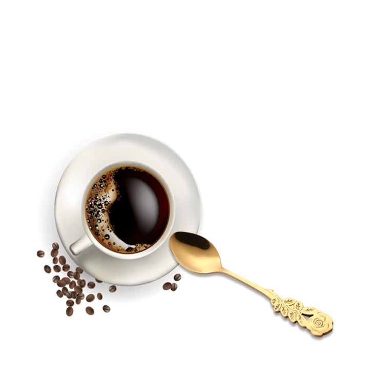 Piccolo mini cucchiaio da caffè con fiore di rosa in acciaio inossidabile, cucchiaio da tè, cucchiaino da tè, cucchiaio da dessert, stoviglie con manico lungo
