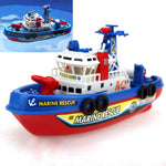 Giocattolo per doccia per bambini con barca dei pompieri da pesca elettrica con getto d'acqua e funzione di luce e suono, Electric Fishing Fire Boat