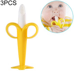 3 pezzi spazzolino da denti per addestramento in silicone per bambini a forma di banana sicuro Toddle massaggiagengive giocattoli da masticare anello per dentizione regalo per masticare il bambino infantile, Pink-B, Yellow-B