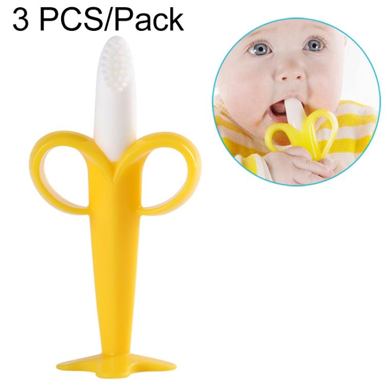 Set 3 spazzolini in silicone a forma di banana per bambini