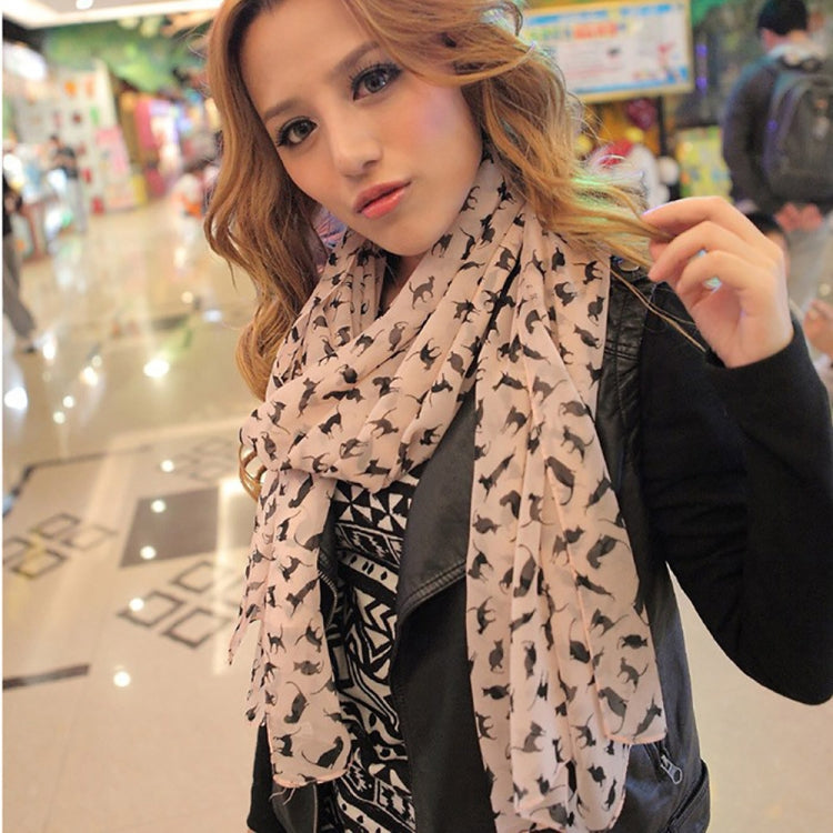 Sciarpa da donna in chiffon stampato con gatti, lunghezza: 150 cm x 60 cm