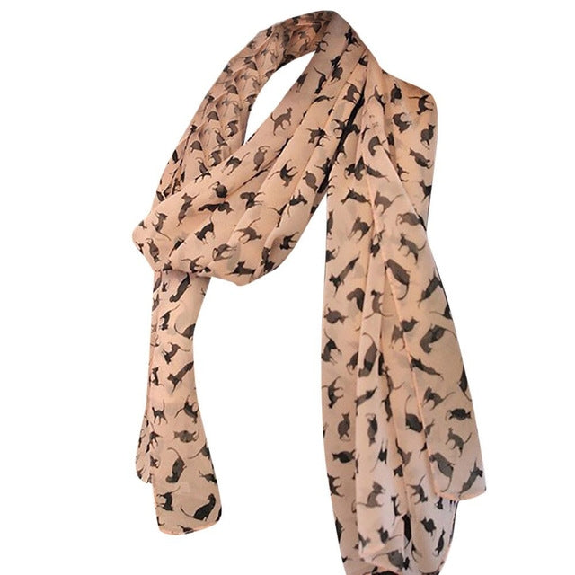 Sciarpa da donna in chiffon stampato con gatti, lunghezza: 150 cm x 60 cm