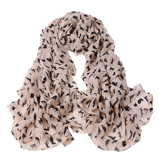 Sciarpa da donna in chiffon stampato con gatti, lunghezza: 150 cm x 60 cm