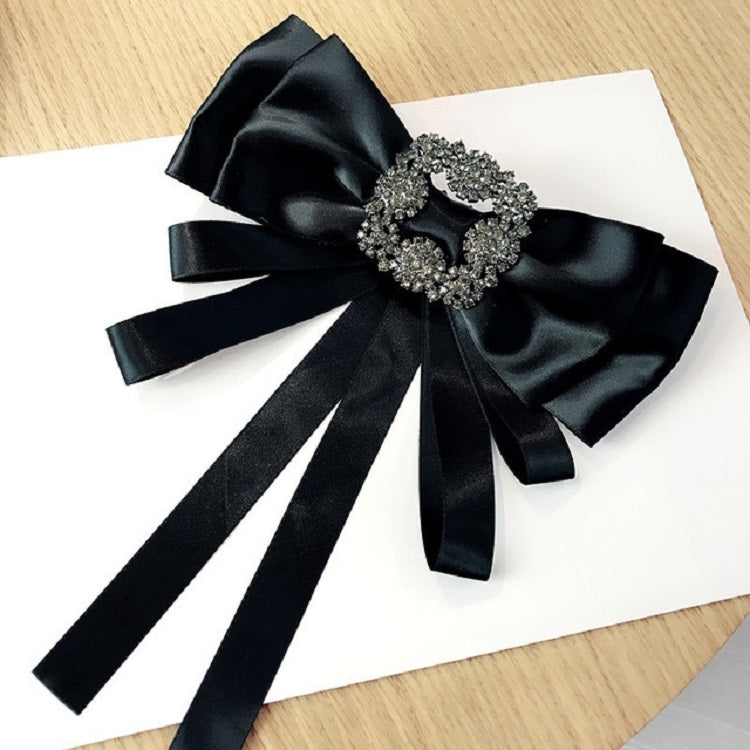 Spilla da donna con fiocco in tessuto satinato vintage con fiocco e strass quadrati