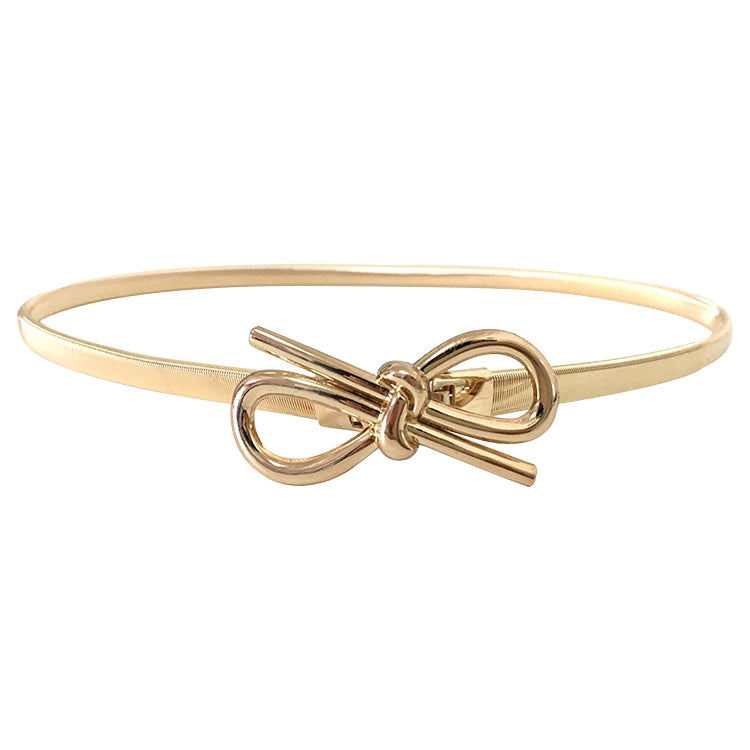 Cintura elastica fine per donna con fibbia a forma di fiocco in materiale interamente in metallo, lunghezza: 70 cm