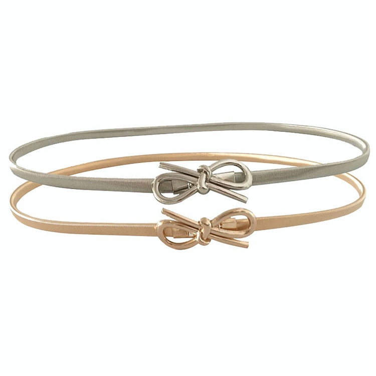 Cintura elastica fine per donna con fibbia a forma di fiocco in materiale interamente in metallo, lunghezza: 70 cm