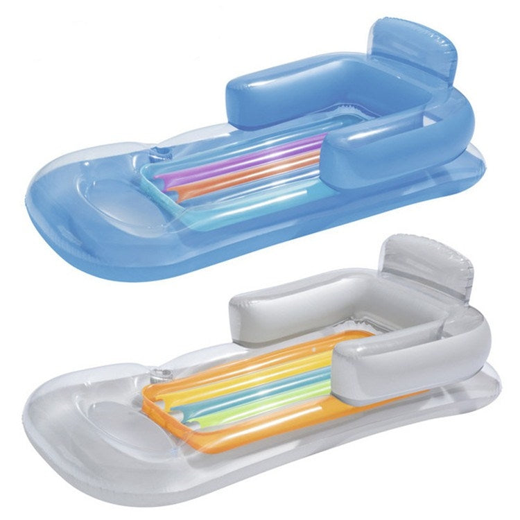 Fila galleggiante gonfiabile per adulti con schienale gonfiabile per letto singolo ad acqua, sedia di lusso con bracciolo e foro per tazza, 161 x 84cm (Blue), 161 x 84cm (Transparent)