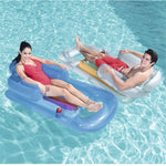 Fila galleggiante gonfiabile per adulti con schienale gonfiabile per letto singolo ad acqua, sedia di lusso con bracciolo e foro per tazza, 161 x 84cm (Blue), 161 x 84cm (Transparent)