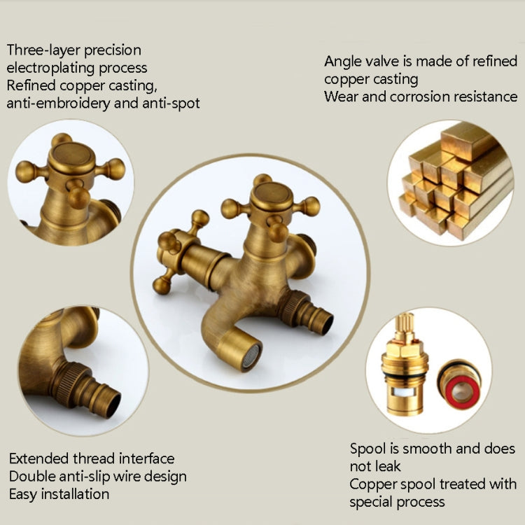 Rubinetto per lavatrice antico in rame un punto due coppie rubinetto singolo freddo a 4 punti, Antique Washing Faucet