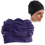 Cuffia da nuoto in tessuto plissettato con paraorecchie da donna, Women Swimming Cap (Black), Women Swimming Cap (Lake Blue), Women Swimming Cap (Purple), Women Swimming Cap (Rose)