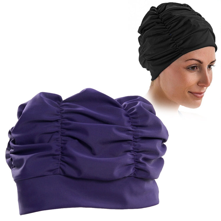 Cuffia da nuoto in tessuto plissettato con paraorecchie da donna, Women Swimming Cap (Black), Women Swimming Cap (Lake Blue), Women Swimming Cap (Purple), Women Swimming Cap (Rose)
