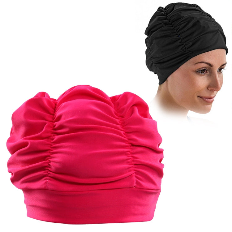 Cuffia da nuoto in tessuto plissettato con paraorecchie da donna, Women Swimming Cap (Black), Women Swimming Cap (Lake Blue), Women Swimming Cap (Purple), Women Swimming Cap (Rose)