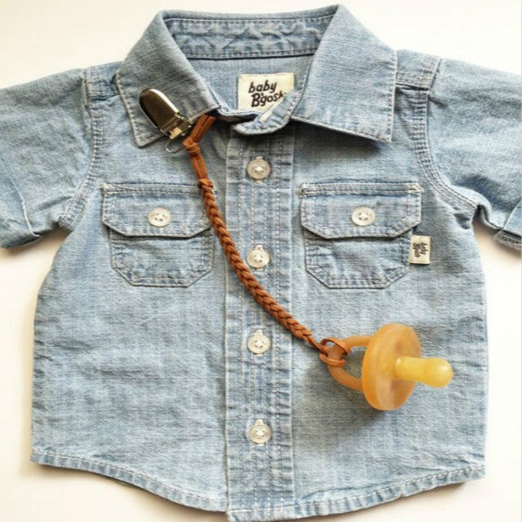 Catena anti-stacco intrecciata in pelle con catena per ciuccio per bambini da 3 pezzi