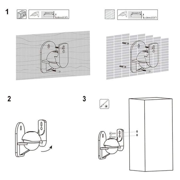 Coppia di staffe per montaggio a parete per diffusori audio surround neri, design girevole a 45 gradi, montaggio a parete per TV, 8 x 4,5 x 5,8 cm