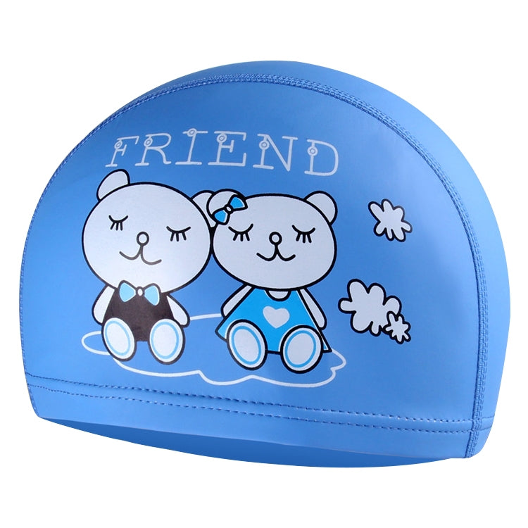 Cuffia da nuoto modello cartone animato rivestita in PU impermeabile per la cura dei capelli per bambini, PU Coated (Blue Bear), PU Coated (Pink Bear), PU Coated (Blue Shark), PU Coated (Pink Shark)