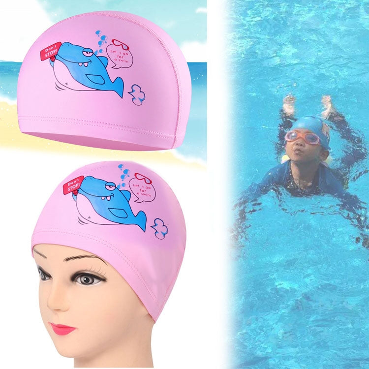 Cuffia da nuoto modello cartone animato rivestita in PU impermeabile per la cura dei capelli per bambini, PU Coated (Blue Bear), PU Coated (Pink Bear), PU Coated (Blue Shark), PU Coated (Pink Shark)