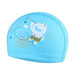 Cuffia da nuoto con motivo a rana carina rivestita in PU per la cura dei capelli impermeabile per bambini, Frog (Blue), Frog (Pink), Frog (Orange), Frog (Lack Blue)