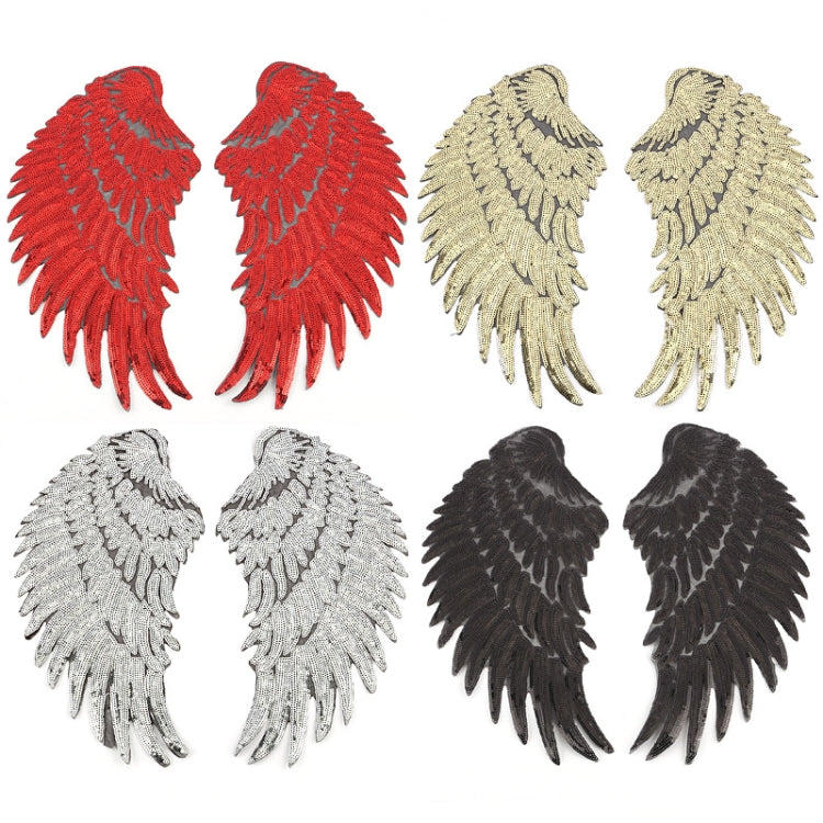 A Pair Sequin Feather Wing Shape Clothing Patch Sticker DIY Clothing Accessories, Small 20.5 x 10cm Gold, Middle 26.5 x 26cm Gold, Large 33.5 x 32cm Gold, Small 20.5 x 10cm Silver, Middle 26.5 x 26cm Silver, Large 33.5 x 32cm Silver                    ...