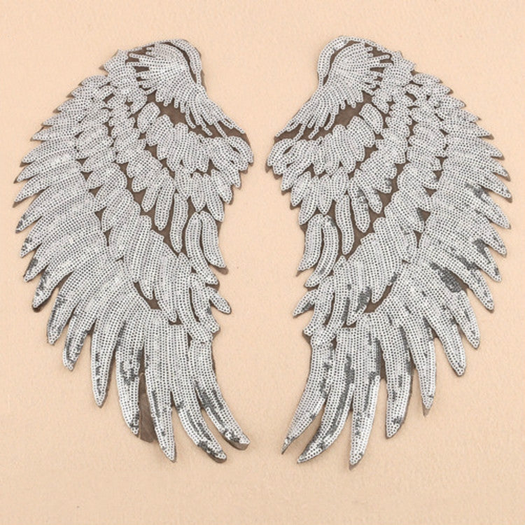 A Pair Sequin Feather Wing Shape Clothing Patch Sticker DIY Clothing Accessories, Small 20.5 x 10cm Gold, Middle 26.5 x 26cm Gold, Large 33.5 x 32cm Gold, Small 20.5 x 10cm Silver, Middle 26.5 x 26cm Silver, Large 33.5 x 32cm Silver                    ...
