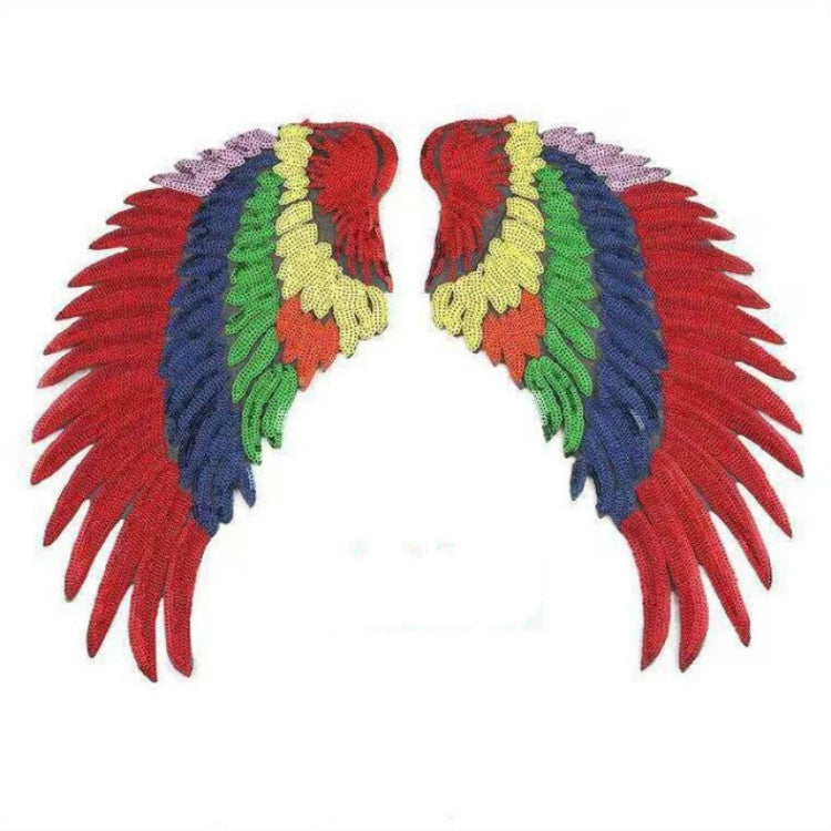 A Pair Sequin Feather Wing Shape Clothing Patch Sticker DIY Clothing Accessories, Small 20.5 x 10cm Gold, Middle 26.5 x 26cm Gold, Large 33.5 x 32cm Gold, Small 20.5 x 10cm Silver, Middle 26.5 x 26cm Silver, Large 33.5 x 32cm Silver                    ...