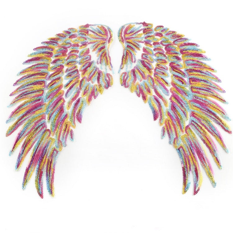 A Pair Sequin Feather Wing Shape Clothing Patch Sticker DIY Clothing Accessories, Small 20.5 x 10cm Gold, Middle 26.5 x 26cm Gold, Large 33.5 x 32cm Gold, Small 20.5 x 10cm Silver, Middle 26.5 x 26cm Silver, Large 33.5 x 32cm Silver                    ...