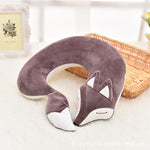 Cuscino per il collo a forma di U in peluche di cotone animale adorabile volpe per viaggi in aereo in auto, 30x30x8cm