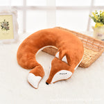 Cuscino per il collo a forma di U in peluche di cotone animale adorabile volpe per viaggi in aereo in auto, 30x30x8cm