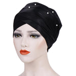 2 pezzi Cappello turbante bicolore da donna con perline Berretto con cappuccio in tessuto di seta brillante